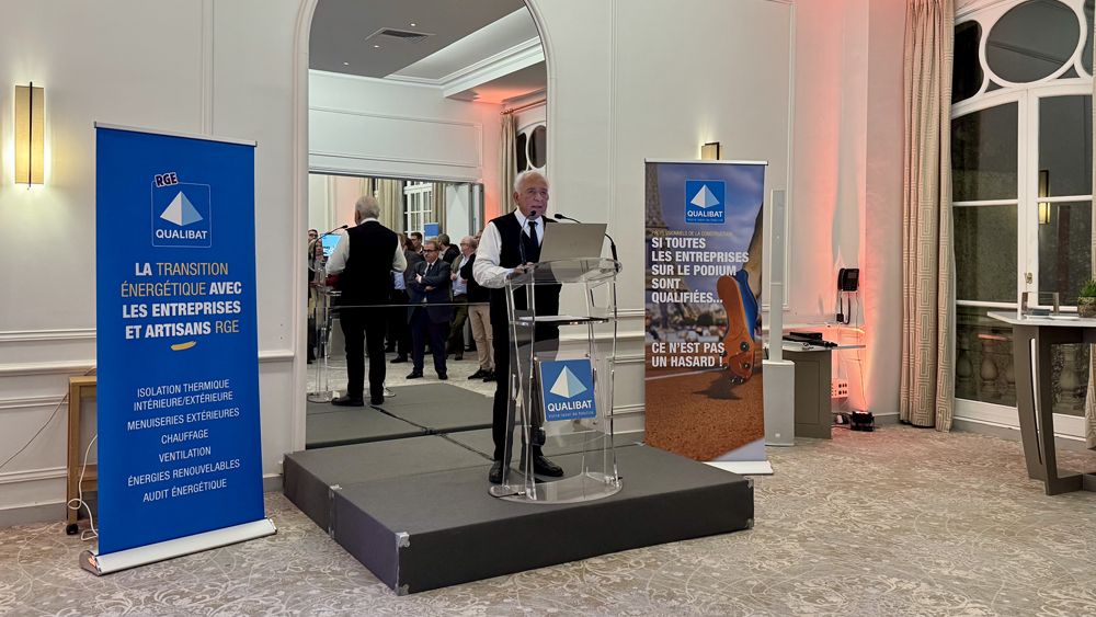 Le président de Qualibat, Gérard Senior, lors des voeux 2025 de l'association. Qualibat
